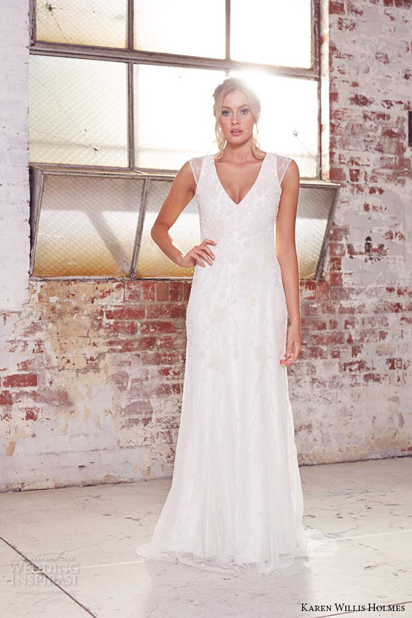 kwh by karen willis holmes 2015 bridal strap v neck sheath wedding dress laurel