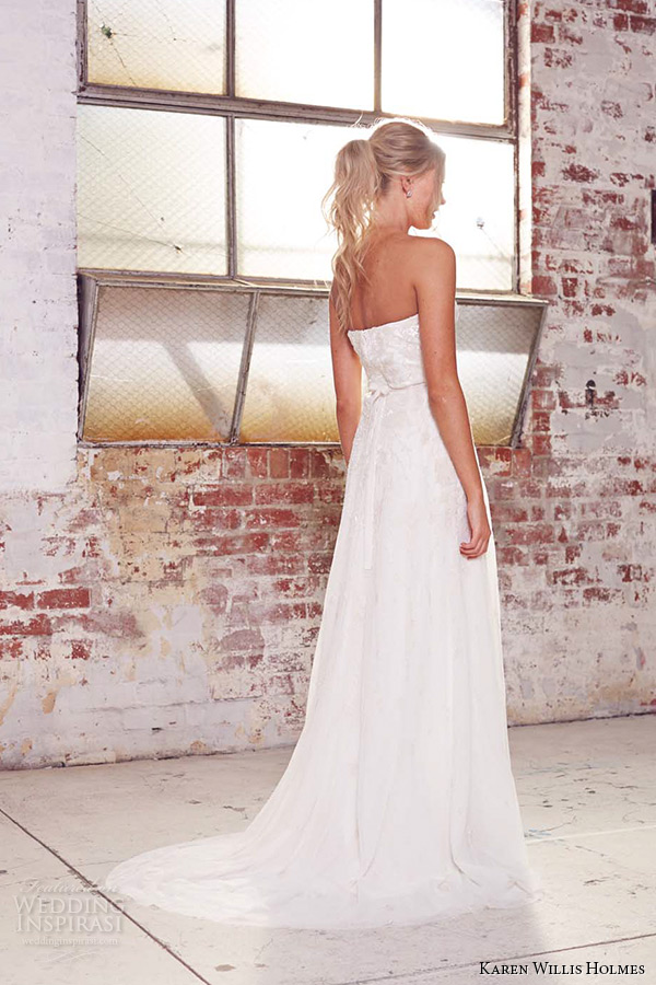 kwh by karen willis holmes 2015 bridal strapless semi sweetheart neckline sheath wedding dress rosalia back view