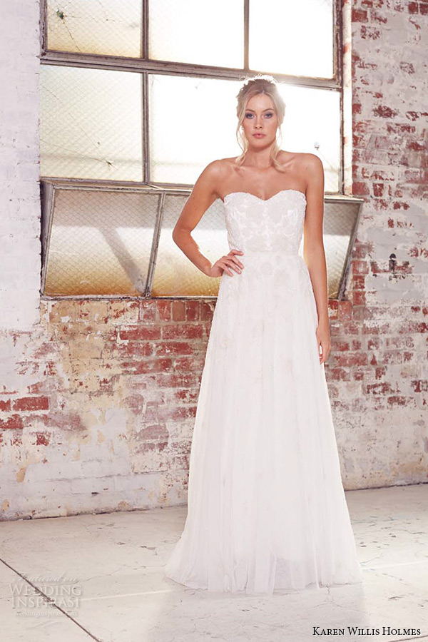 kwh by karen willis holmes 2015 bridal strapless semi sweetheart neckline sheath wedding dress rosalia