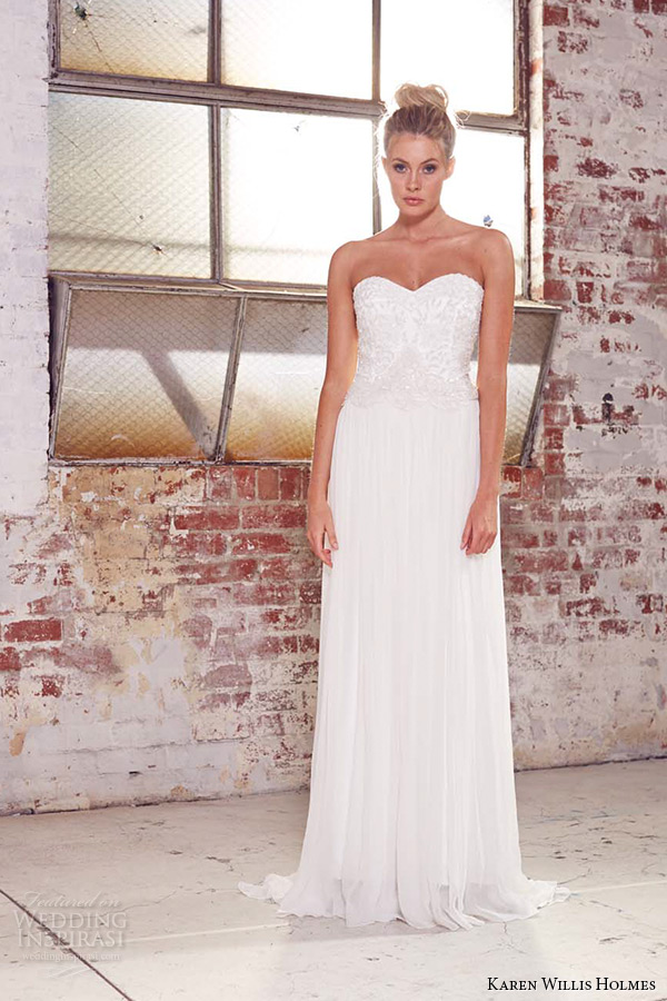 kwh by karen willis holmes 2015 bridal strapless sweetheart neckline beaded bodice sheath wedding dress iris