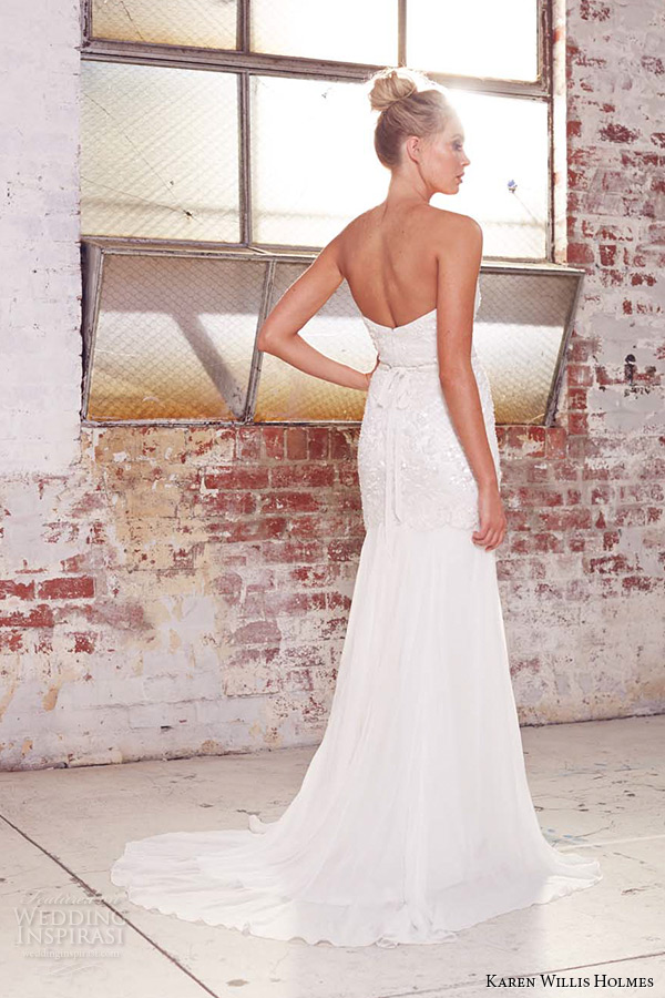 kwh by karen willis holmes 2015 bridal strapless sweetheart neckline beaded embroidery bodice belt sheath wedding dress tulip back view