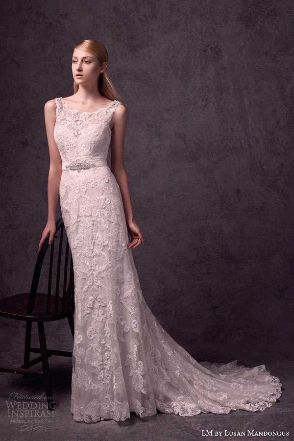 lm lusan mandongus bridal 2015 2016 sleeveless lace wedding dress embellished shoulder straps applique belt