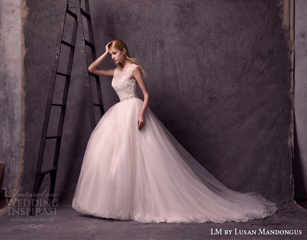 lm lusan mandongus bridal 2015 ball gown wedding dress cap sleeve lace bodice