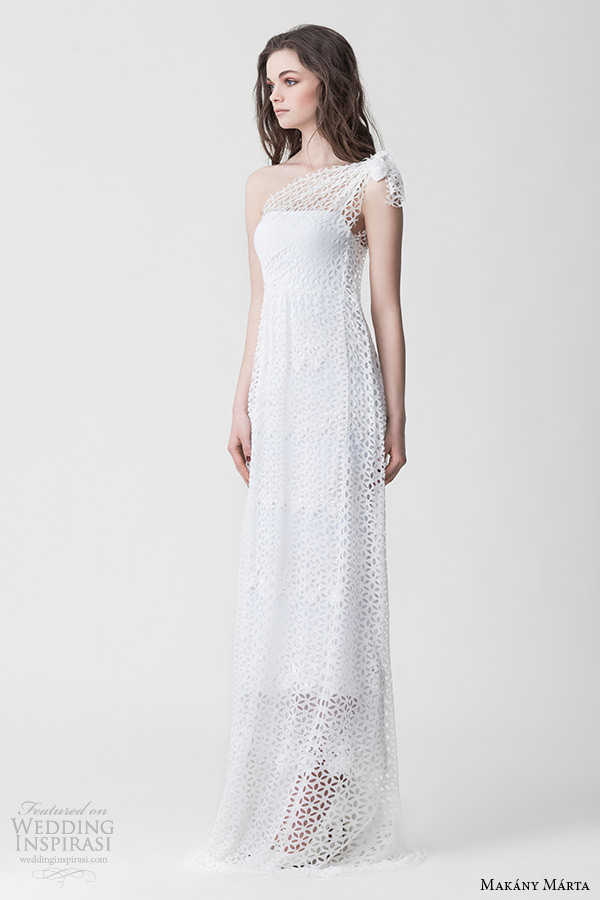 makany marta midsummer night dream bridal ready to wear collection one shoulder laser cut cover up net column white dress