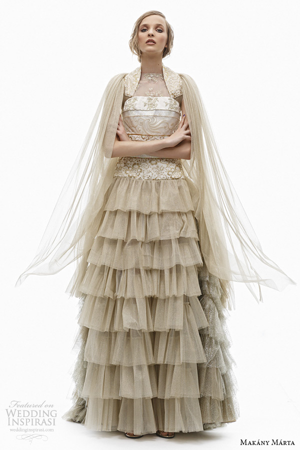 makany marta midsummer night dream wedding dress ready to wear collection layered gold a line dress