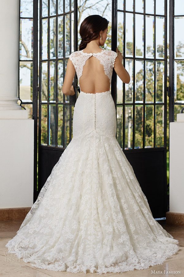 maya bridal 2015 limited collection e06 lace mermaid wedding dress mini cap sleeves straps sweetheart neckline keyhole back