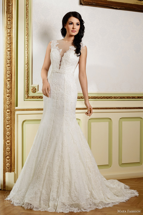 maya fashion 2015 limited bridal collection e02 cap sleeve lace trumpet wedding dress