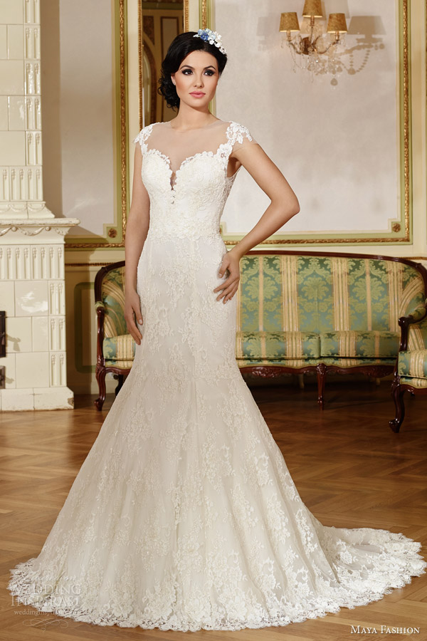 maya fashion 2015 limited bridal collection e10 cap sleeve trumpet wedding dress sweetheart neckline lace