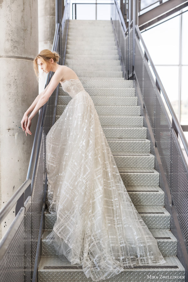 mira zwilinger 2016 bridal stardust valentina strapless wedding dress sequin tulle over silk organza gown