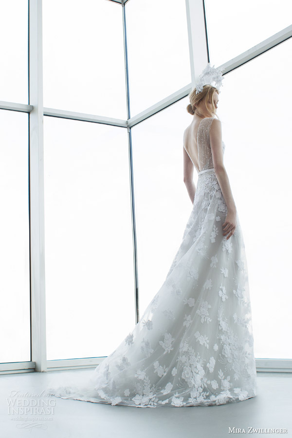 mira zwilinger bridal 2016 stardust alpha sleeveless light grey organza wedding dress guipure lace sequis illusion neckline back mira zwilinger bridal 2016 stardust alpha sleeveless light grey organza wedding dress guipure lace sequis illusion neckline back