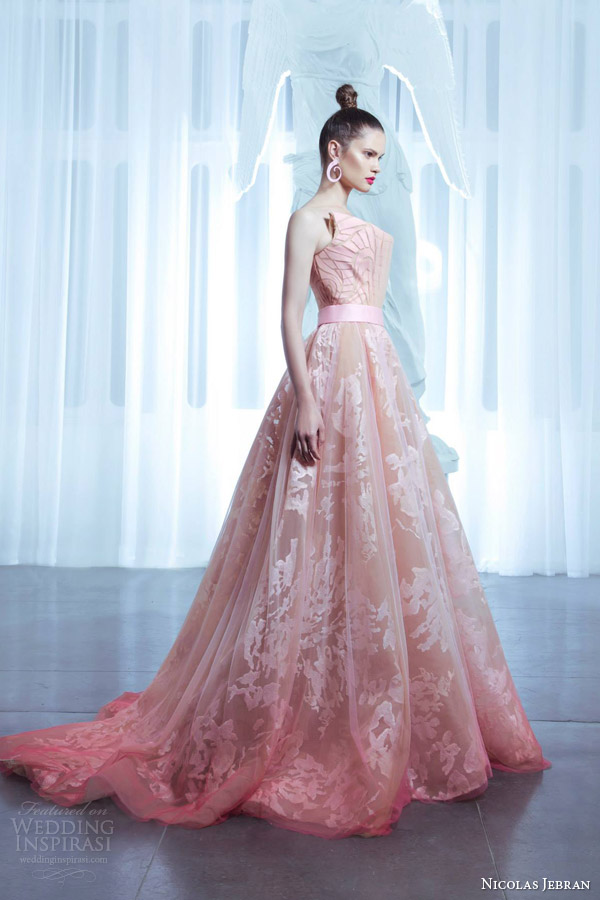 nicolas jebran couture spring 2015 pink ball gown ombre pink skirt