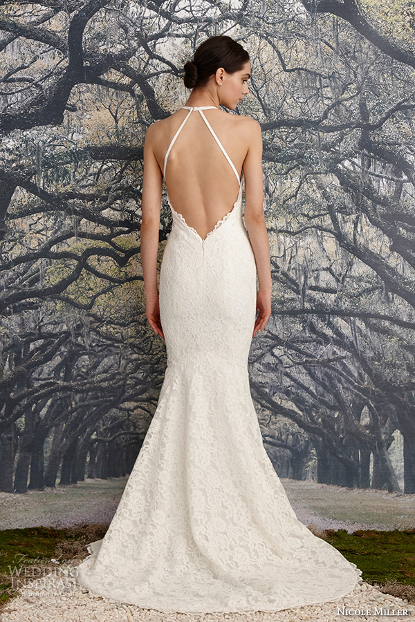 nicole miller spring 2016 bridal halter neck sleeveless fit to flare wedding dress ashley back