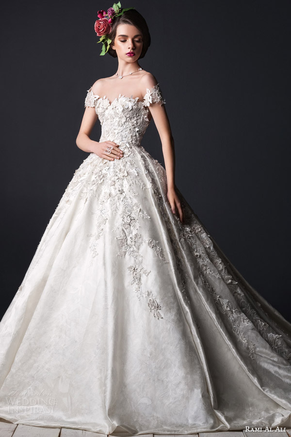 rami al ali bridal 2015 off shoulder short sleeve ball gown wedding dress applique