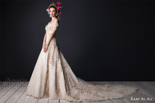 rami al ali bridal 2015 off the shoulder wedding dress short sleeves train