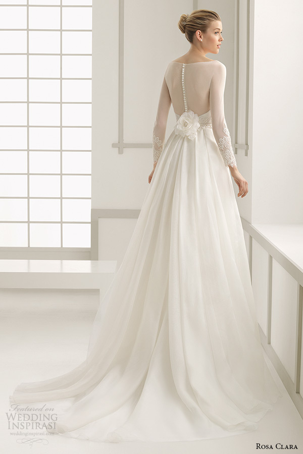 rosa clara 2016 bridal collection  bateau neckline illusion long sleeves a line wedding dress deba back