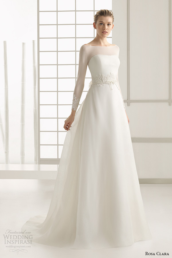 rosa clara 2016 bridal collection  bateau neckline illusion long sleeves a line wedding dress deba full