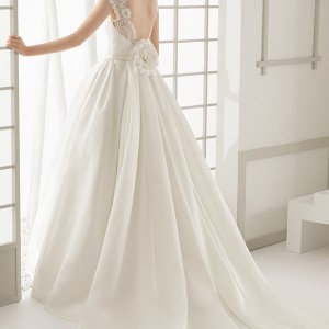 rosa clara 2016 bridal collection bateau neckline short sleeves wedding ball gown dress low cut back daroca back view