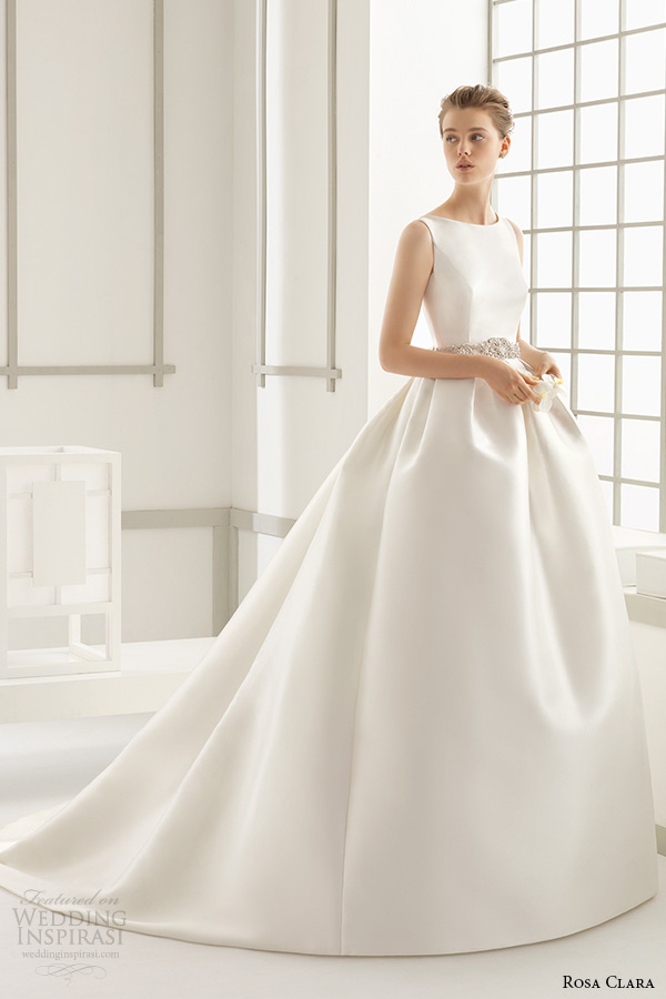 rosa clara 2016 bridal collection  bateau neckline sleeveless clean wedding ball gown dress lace back delfos