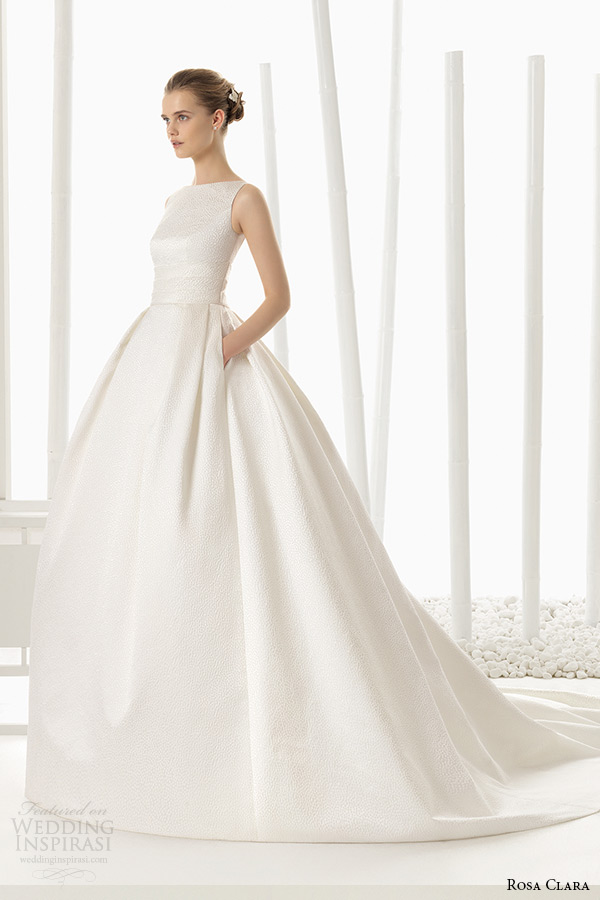 rosa clara 2016 bridal collection bateau neckline sleeveless white wedding ball gown dress with pockets destino