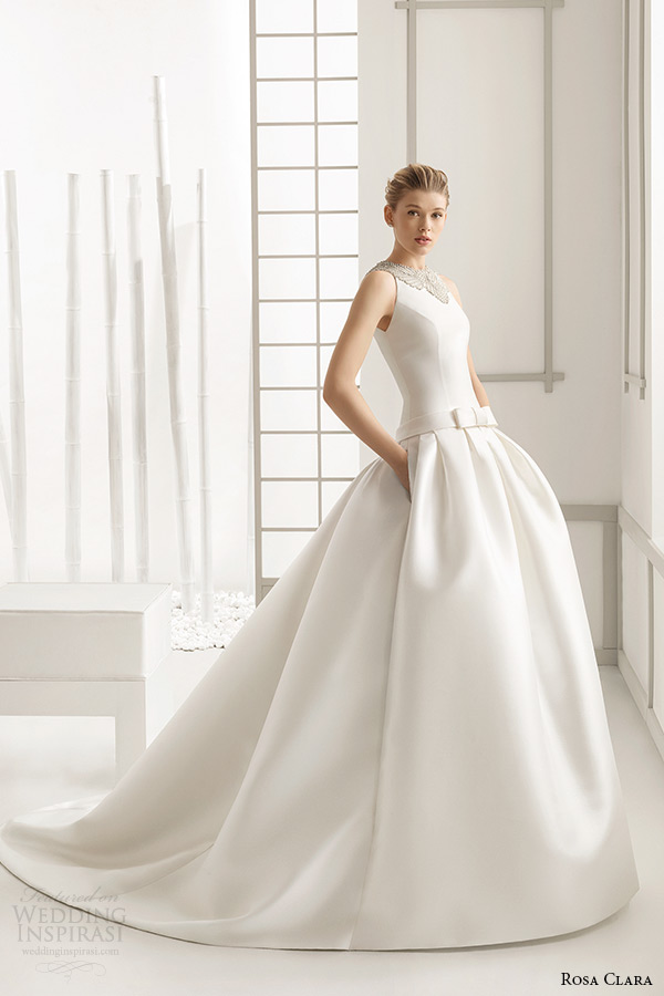 rosa clara 2016 bridal collection jewel neckline sleeveless white wedding ball gown dress with pockets delta