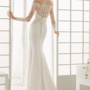 rosa clara 2016 bridal collection off the shoulder long sleeves white sheath wedding dress back view dado