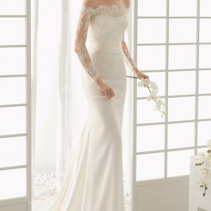 rosa clara 2016 bridal collection off the shoulder long sleeves white sheath wedding dress dado