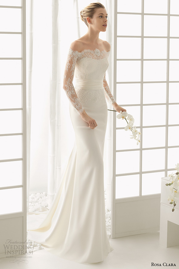 rosa clara 2016 bridal collection off the shoulder long sleeves white sheath wedding dress dado
