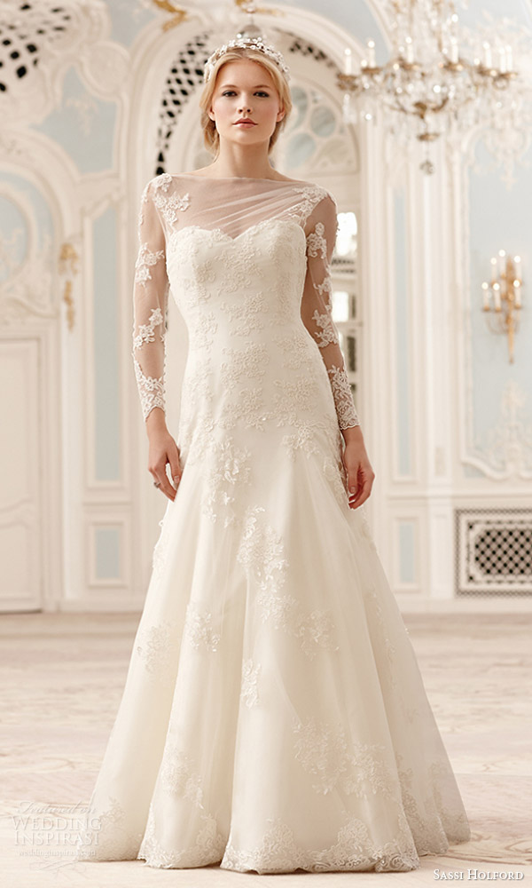 sassi holford catriona christina illusion neckline long sleeve wedding dress 2015 couture collection