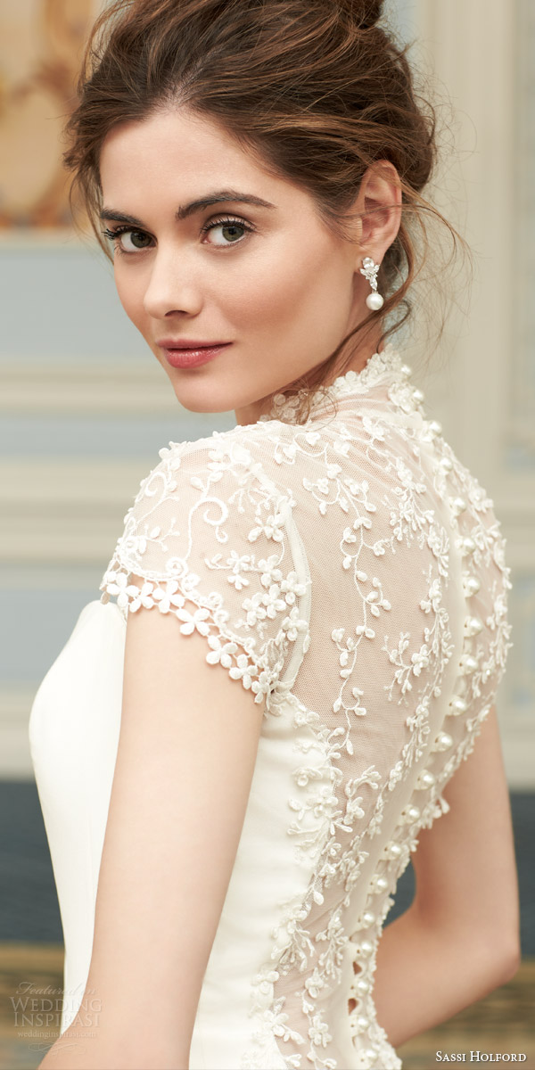 sassi holford couture 2015 savoy bridal collection arianna cap sleeve wedding dress back view