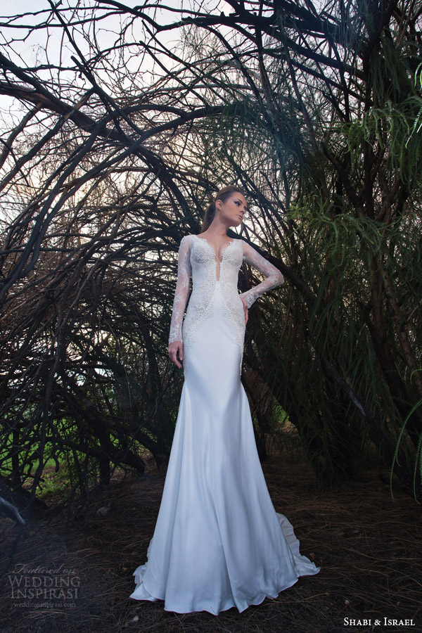 shabi and israel bridal 2015 illusion long sleeve wedding dress lace bodice
