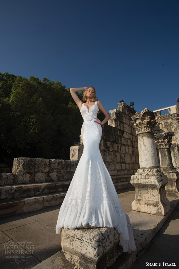 shabi and israel bridal 2015 sleeveless mermaid wedding dress straps