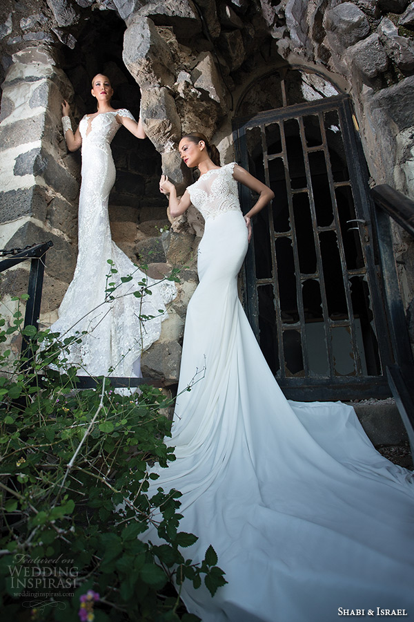 shabi and israel wedding dresses 2015 bridal collection cap sleeves chapel train sheath white dress