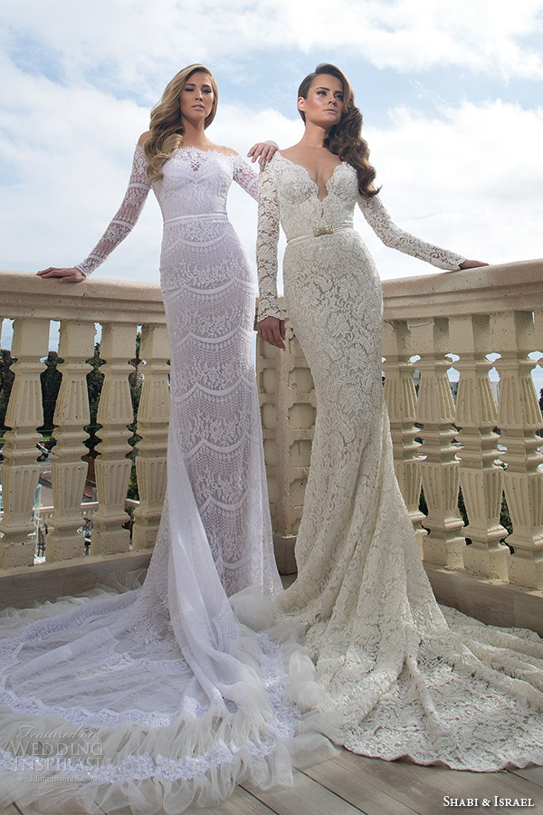 shabi and israel wedding dresses 2015 bridal collection long sleeves lace sheath dress champange white bridal gown