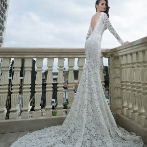 shabi and israel wedding dresses 2015 deep v neck lace long sleeves white sheath dress bridal gown low v cut back