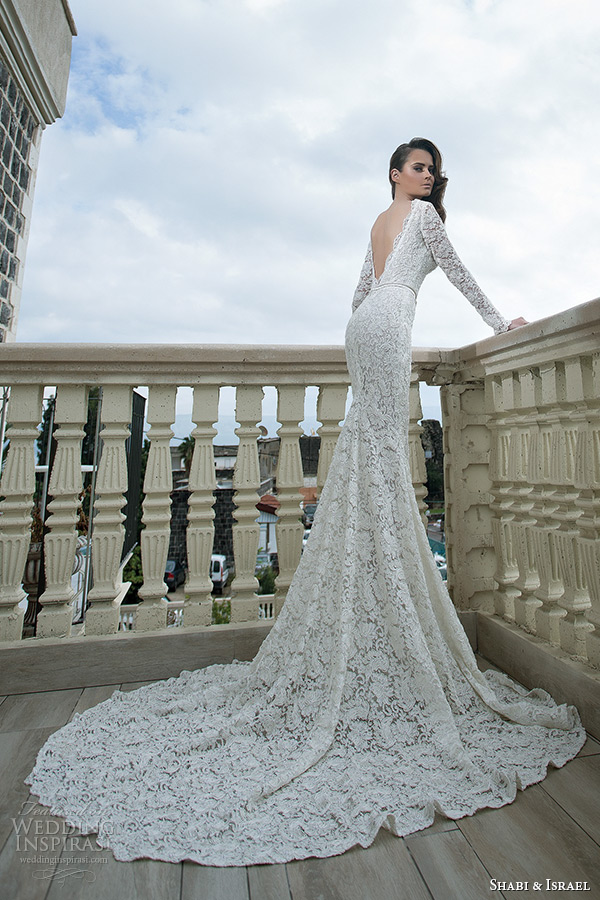 shabi and israel wedding dresses 2015 deep v neck lace long sleeves white sheath dress bridal gown low v cut back