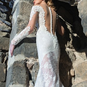 shabi and israel wedding dresses 2015 long sleeves low cut back with buttons sheath white dressp chapel train bridal gown zoom