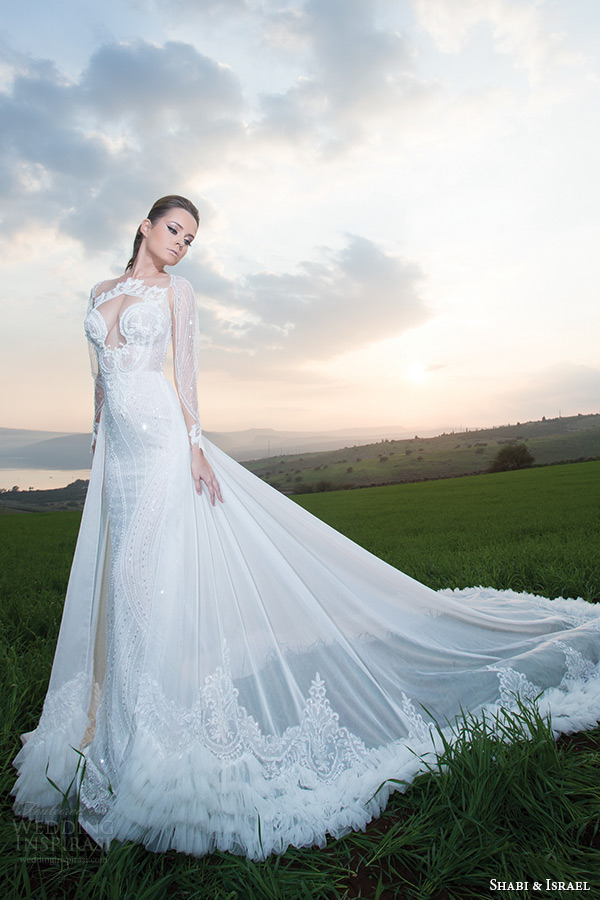 shabi and israel wedding dresses 2015 loose long sleeves keyhole neckline sheath fit and flare white dress bridal gown