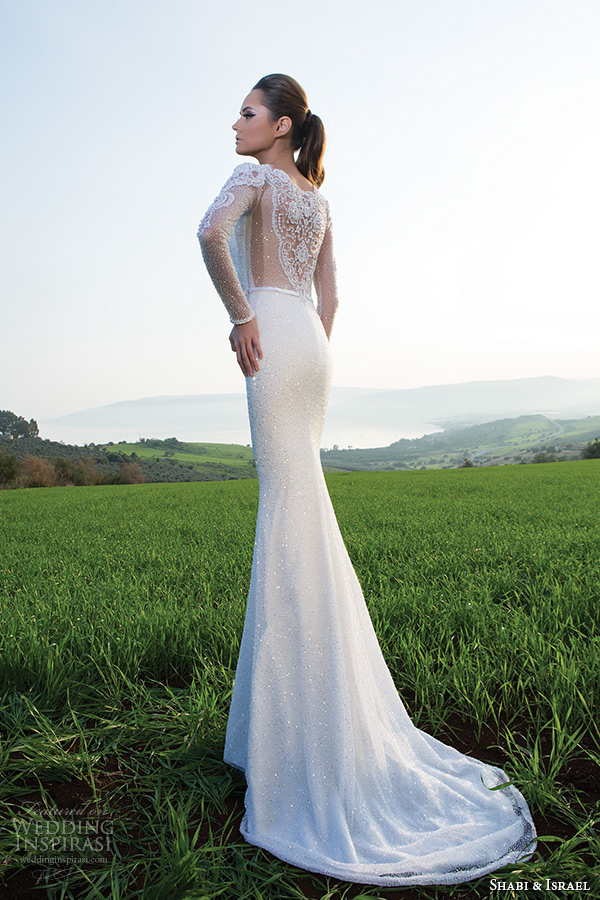 shabi and israel wedding dresses 2015 loose long sleeves lace embroidered back sheath fit and flare white dress bridal gown