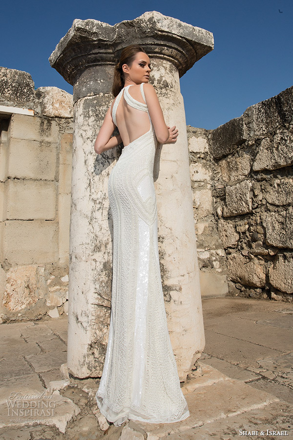shabi and israel wedding dresses 2015 low cut back sleeveless sheath dress bridal gown