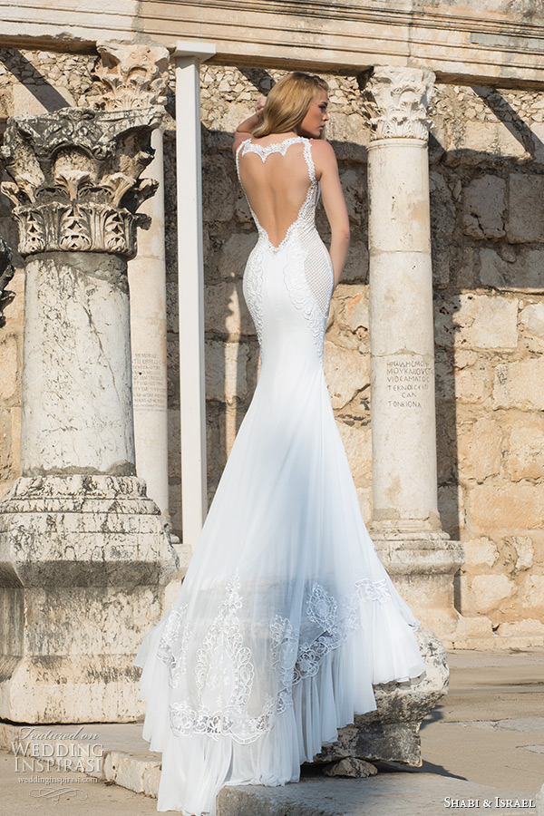 shabi and israel wedding dresses 2015 sexy low cut back sleeveless white fit and flare dress bridal gown