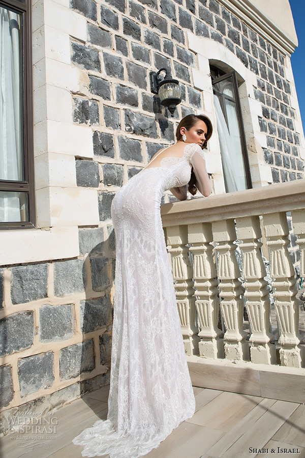 shabi and israel wedding dresses 2015 sheer long sleeves low cut back with buttons sheath white gown wedding dress