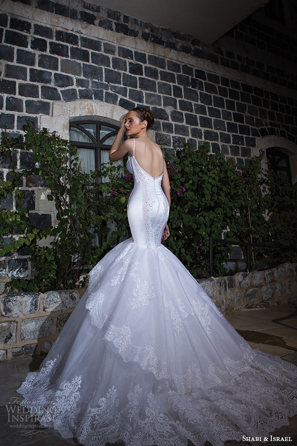 shabi and israel wedding dresses 2015 spagetti strap low cut white fit and flare wedding dress bridal gown