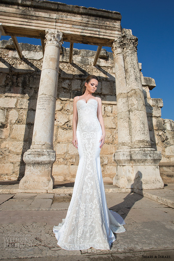 shabi and israel wedding dresses 2015 spagetti strap sweetheart neckline low cut back sheath mermaid dress white bridal gown