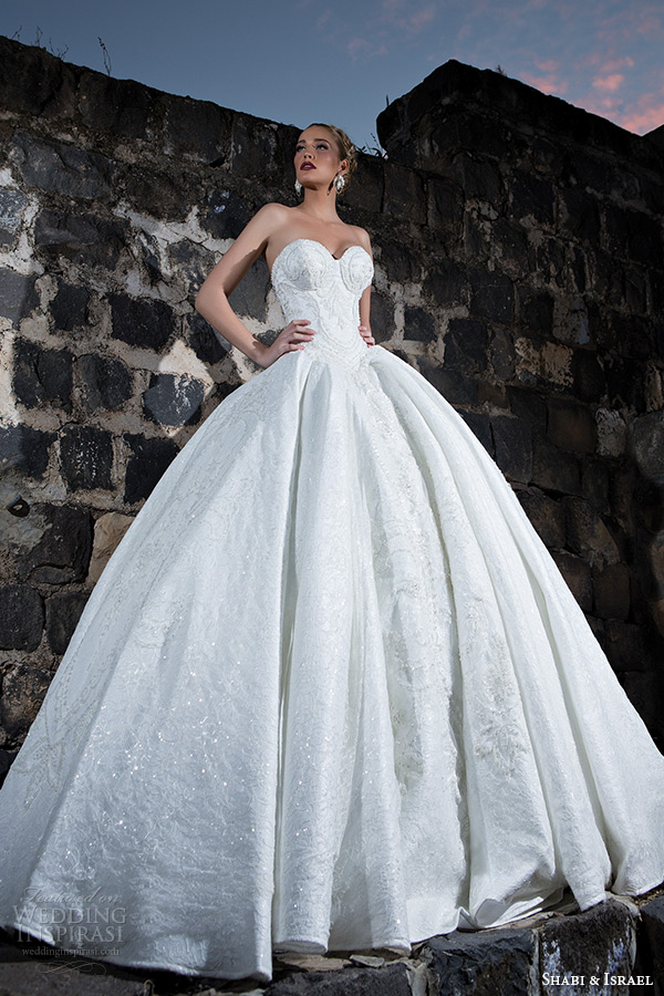 shabi and israel wedding dresses 2015 strapless sweetheart neckline romantic bustier bodice white ball gown dress bridal