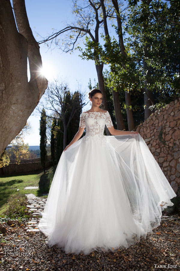 tarik ediz bridal 2015 oltu off shoulder wedding dress half sleeve lace bodice