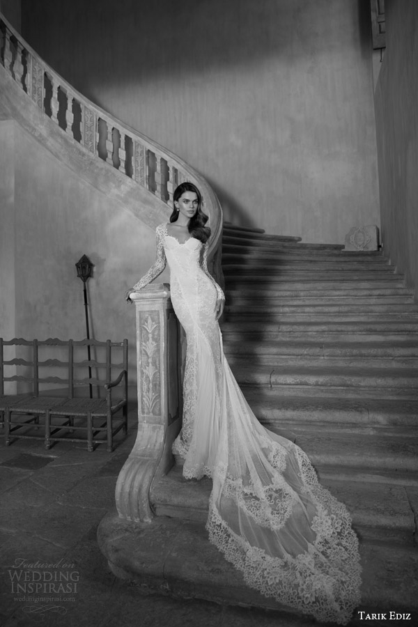 tarik ediz bridal 2015 pirlanta long sleeve wedding dress lace train