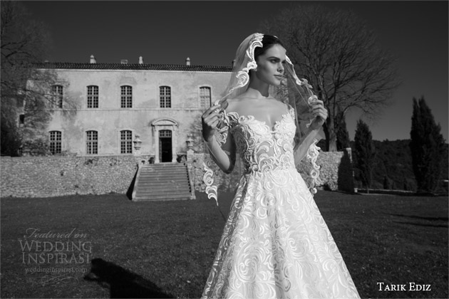 tarik ediz white 2015 elmas off shoulder half sleeve lace wedding dress