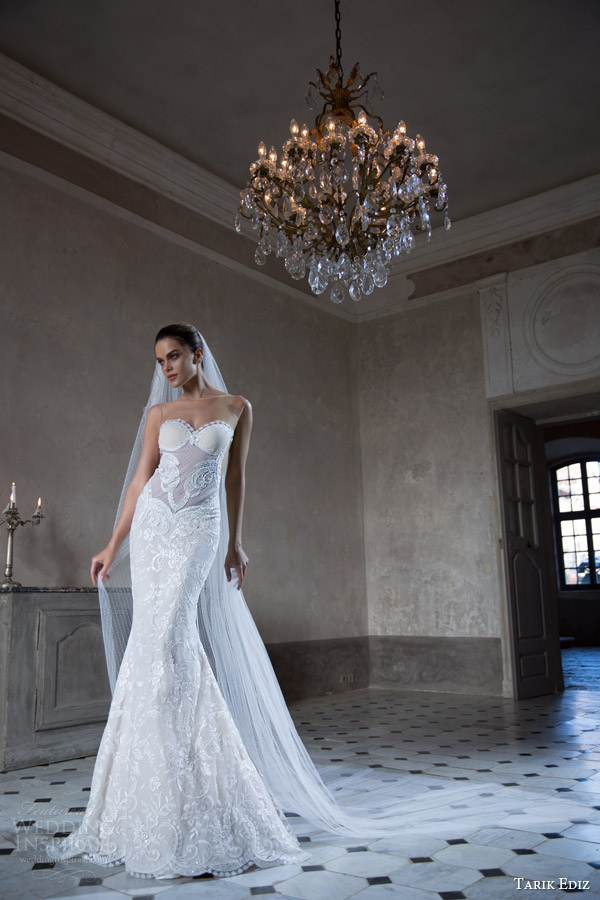tarik ediz white 2015 radonit strapless sweetheart sheath wedding dress alternative view
