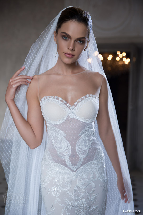 tarik ediz white 2015 radonit strapless sweetheart sheath wedding dress close up bodice