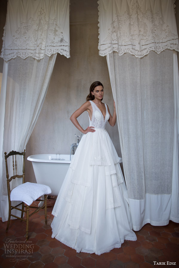 tarik ediz white 2015 safir sleeveless wedding dress tiered ball gown skirt